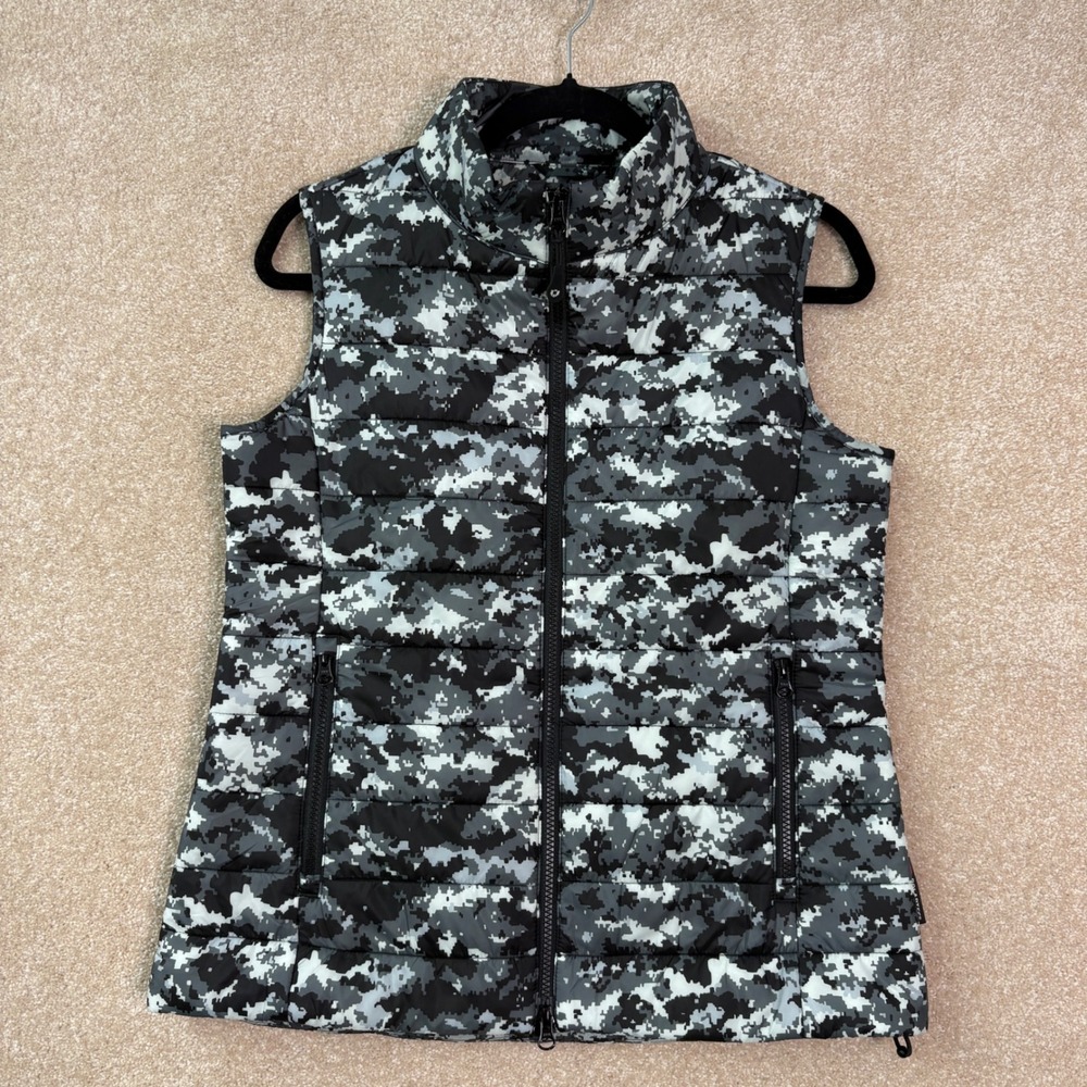 IBKUL Puffer Vest Womens M Grey Camo Polartec Power Fill Quilted Gorpcore Vest